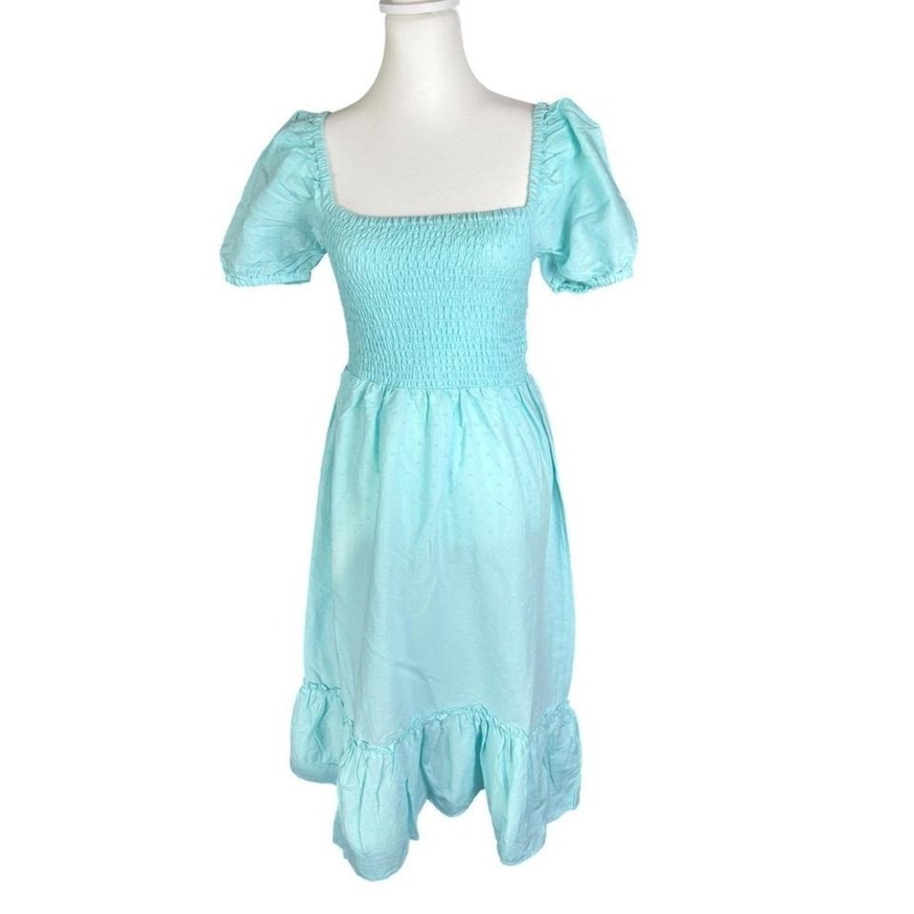 NWOT Cottagecore Womens Smocked Puff Sleeve Square Neck Swiss Dot Dress